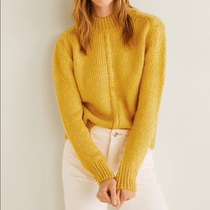 MANGO Yellow chunky knit mock neck sweater